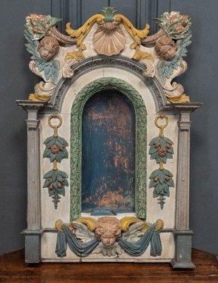 Late 17th Century Altarpiece Niche Polychrome Carved Altar with Decorated with Angels-QKG-1732718