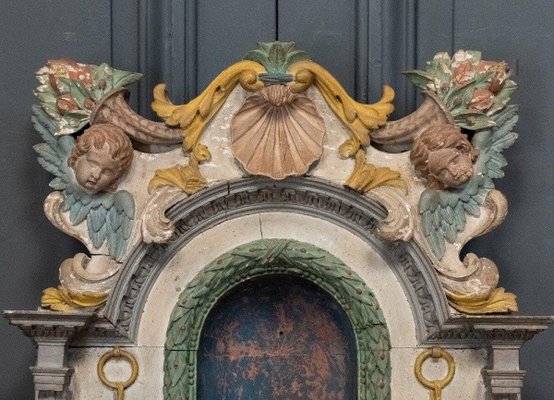 Late 17th Century Altarpiece Niche Polychrome Carved Altar with Decorated with Angels-QKG-1732718