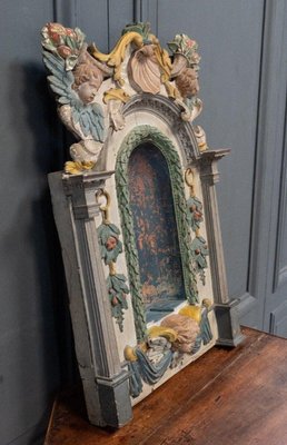 Late 17th Century Altarpiece Niche Polychrome Carved Altar with Decorated with Angels-QKG-1732718