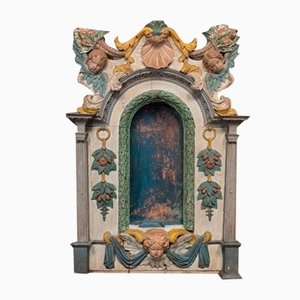 Late 17th Century Altarpiece Niche Polychrome Carved Altar with Decorated with Angels-QKG-1732718