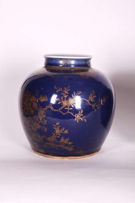 Late-18th Century Chinese Blue-Glazed & Gilt Porcelain Ginger Jars, Set of 3-MBH-1032314