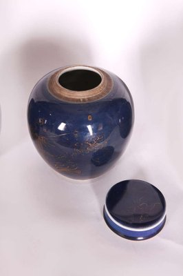 Late-18th Century Chinese Blue-Glazed & Gilt Porcelain Ginger Jars, Set of 3-MBH-1032314