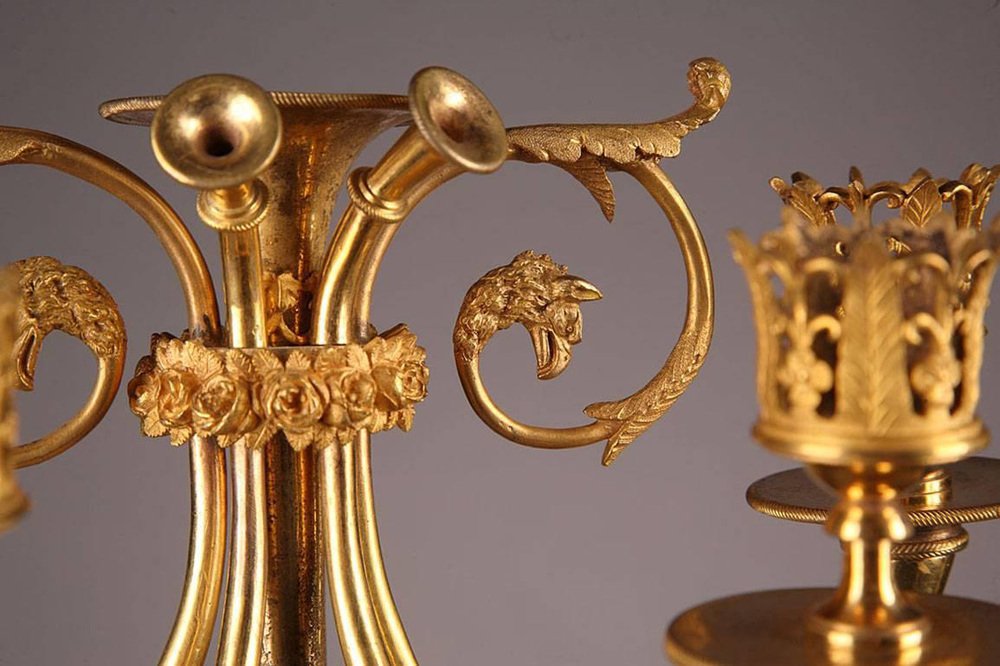 Late 18th Century Gilt Bronze and Marble Candelabra, Set of 2