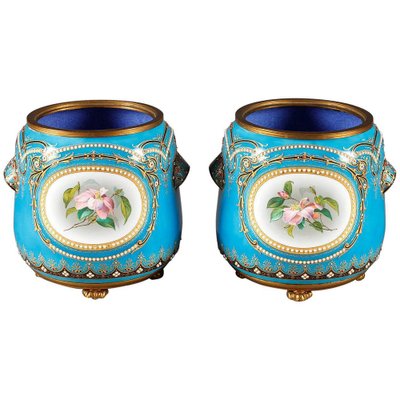 Late 19th-Century Blue Bresse Enamel Jardinières, Set of 2-VCJ-1053787