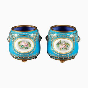 Late 19th-Century Blue Bresse Enamel Jardinières, Set of 2-VCJ-1053787