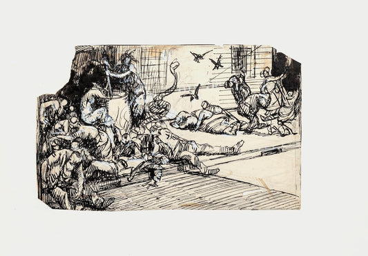 Late-19th Century Catastrophe China Ink on Paper by Gabriele Galantara