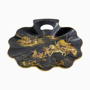 Late 19th Century Chinoiserie Shell Vide-Poche in Black Lacquered Papier Maché, 1890s-RIU-1741881