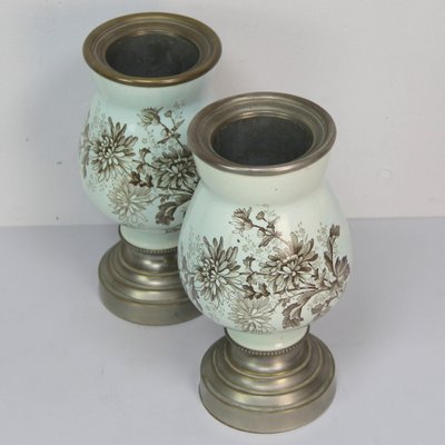 Late 19th Century Flower Pots in Fire-Enamelled Metal, 1890s, Set of 2-NE-2036219