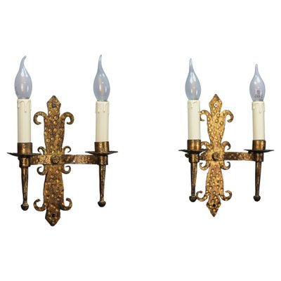 Late 19th Century French Gilt Wrought Iron Sconces, 1890s, Set of 2-KEG-1395398