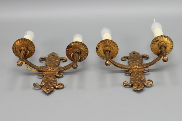 Late 19th Century French Gilt Wrought Iron Sconces, 1890s, Set of 2-KEG-1395398