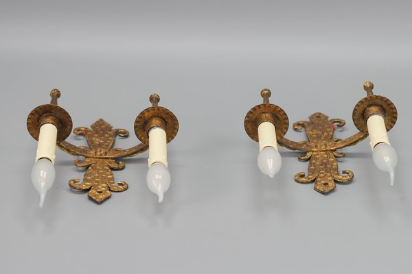 Late 19th Century French Gilt Wrought Iron Sconces, 1890s, Set of 2-KEG-1395398