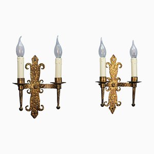 Late 19th Century French Gilt Wrought Iron Sconces, 1890s, Set of 2-KEG-1395398