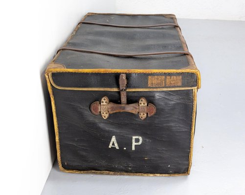 Late 19th Century French Leather Trunk with Train Labels-RIU-1422347