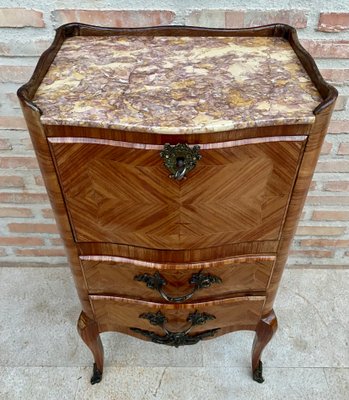 Late 19th Century French Louis XV Style Marquetry and Marble Chest of Drawers-NOU-1245308