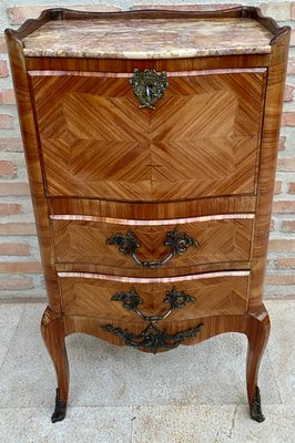 Late 19th Century French Louis XV Style Marquetry and Marble Chest of Drawers-NOU-1245308