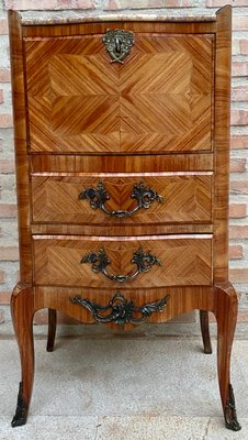 Late 19th Century French Louis XV Style Marquetry and Marble Chest of Drawers-NOU-1245308