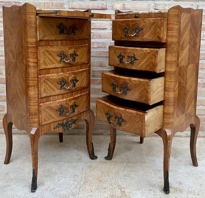 Late 19th Century French Louis XV Style Marquetry & Marble Chests of Drawers, Set of 2-NOU-1245312