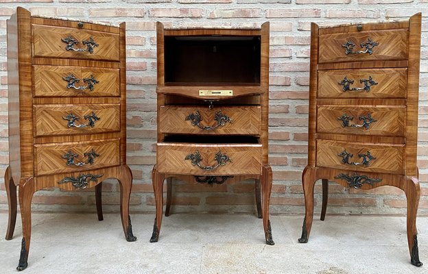 Late 19th Century French Louis XV Style Marquetry & Marble Chests of Drawers, Set of 2-NOU-1245312