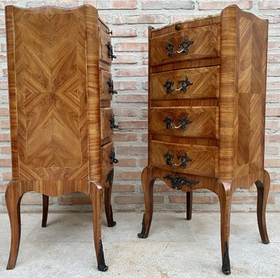 Late 19th Century French Louis XV Style Marquetry & Marble Chests of Drawers, Set of 2-NOU-1245312