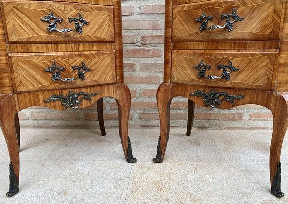 Late 19th Century French Louis XV Style Marquetry & Marble Chests of Drawers, Set of 2-NOU-1245312