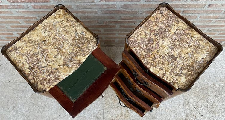 Late 19th Century French Louis XV Style Marquetry & Marble Chests of Drawers, Set of 2-NOU-1245312