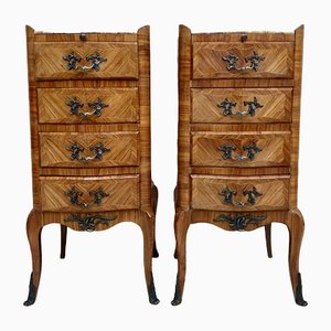 Late 19th Century French Louis XV Style Marquetry & Marble Chests of Drawers, Set of 2-NOU-1245312