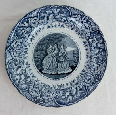 Late 19th Century Gallant Scenes Faience Plate, France-RIU-1377603