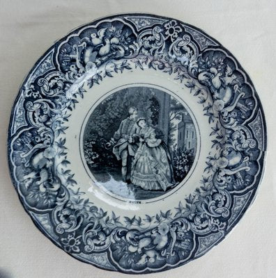 Late 19th Century Gallant Scenes Faience Plate, France-RIU-1377603