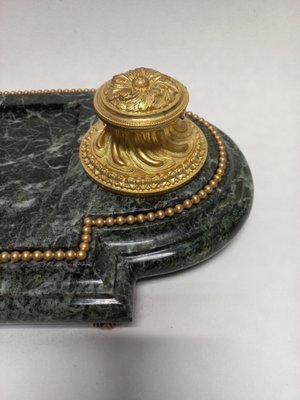 Late 19th Century Inkwell in Gilded Bronze & Green Marble-AWH-1360465