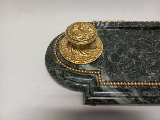 Late 19th Century Inkwell in Gilded Bronze & Green Marble-AWH-1360465