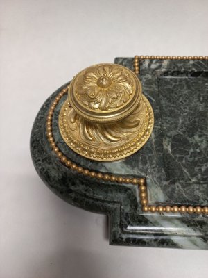 Late 19th Century Inkwell in Gilded Bronze & Green Marble-AWH-1360465