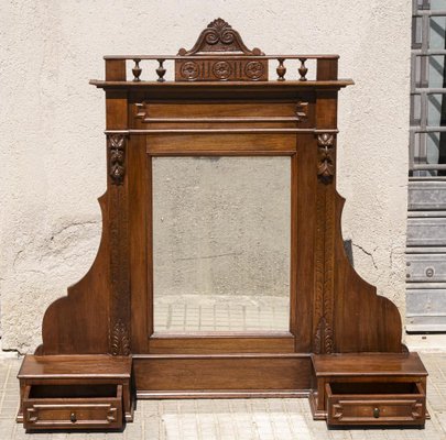 Late-19th Century Italian Veneered Walnut Stand Mirror with Drawers & Selvage-RAQ-1385781