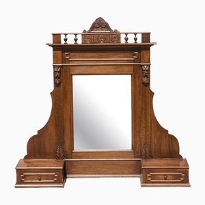 Late-19th Century Italian Veneered Walnut Stand Mirror with Drawers & Selvage-RAQ-1385781