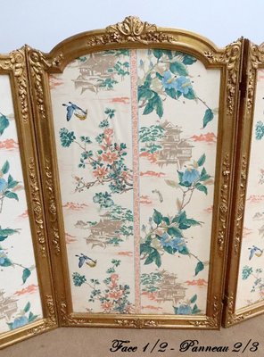 Late 19th Century Louis XV Silk and Golden Wood Screen-RVK-1723831