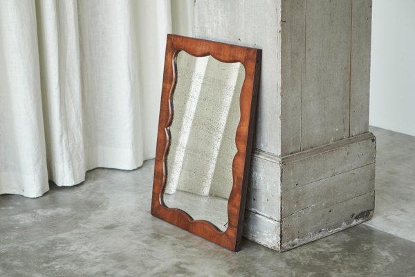 Late 19th Century Mirror with Scalloped Frame in Wood and Weathered Mirror Plate, 1890s-FEW-2024190