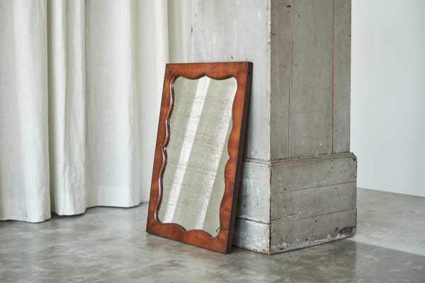 Late 19th Century Mirror with Scalloped Frame in Wood and Weathered Mirror Plate, 1890s-FEW-2024190