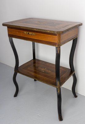 Late 19th Century Napoleon III Wood Marquetry and Brass Sewing Table, France, 1880s-RIU-1420999