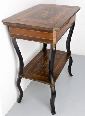 Late 19th Century Napoleon III Wood Marquetry and Brass Sewing Table, France, 1880s-RIU-1420999