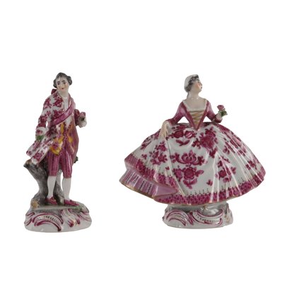 Late 19th Century Painted Porcelain Figurines, Set of 2-VMM-1724820