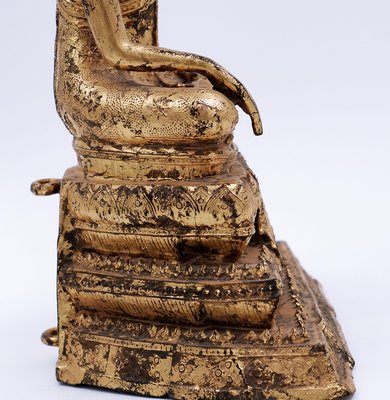 Late 19th Century Thai Gilt Bronze Seated Earth Touching Buddha Figure-NYF-2019215