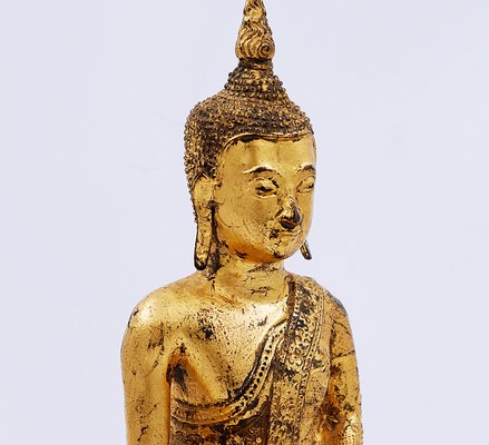 Late 19th Century Thai Gilt Bronze Seated Earth Touching Buddha Figure-NYF-2019215