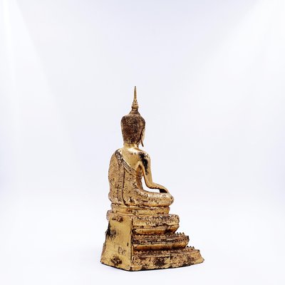 Late 19th Century Thai Gilt Bronze Seated Earth Touching Buddha Figure-NYF-2019215