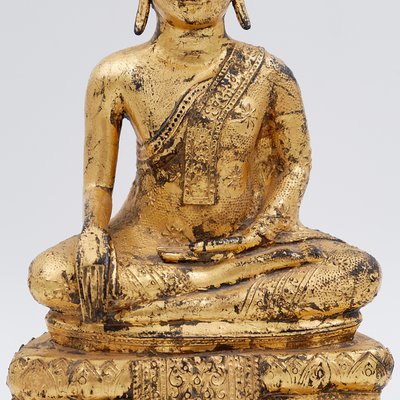 Late 19th Century Thai Gilt Bronze Seated Earth Touching Buddha Figure-NYF-2019215