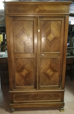 Late 19th Century Two-Door Wardrobe in Walnut with Geometric Design, Italy-RAQ-1306912