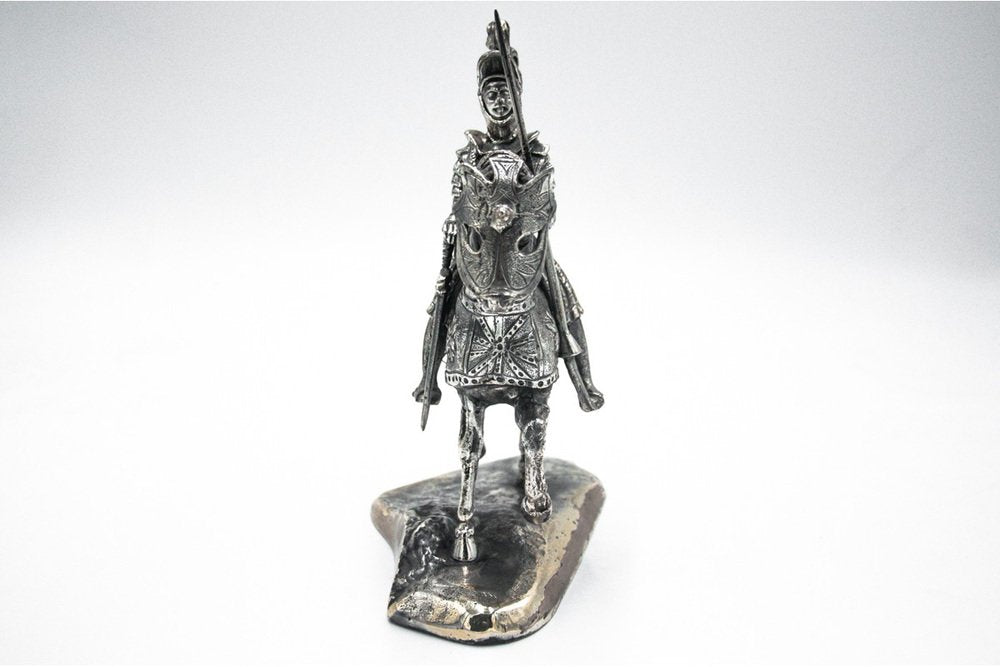 Late 20th Century Italian Knight on Horseback Figurine in Silver