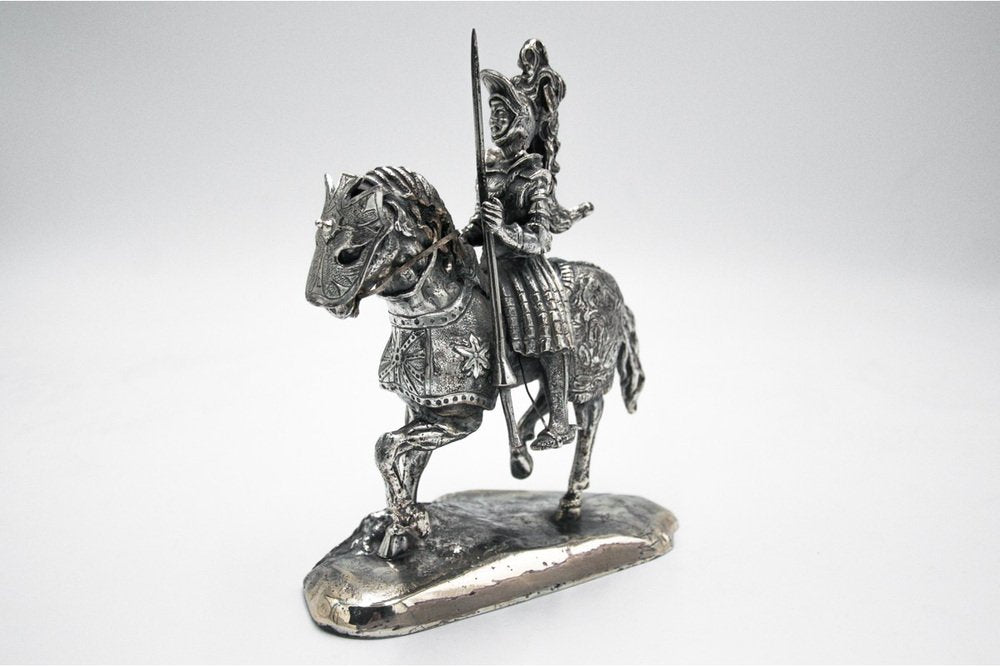 Late 20th Century Italian Knight on Horseback Figurine in Silver