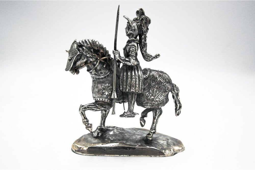 Late 20th Century Italian Knight on Horseback Figurine in Silver