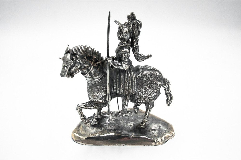 Late 20th Century Italian Knight on Horseback Figurine in Silver