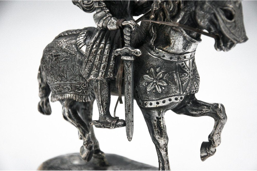 Late 20th Century Italian Knight on Horseback Figurine in Silver