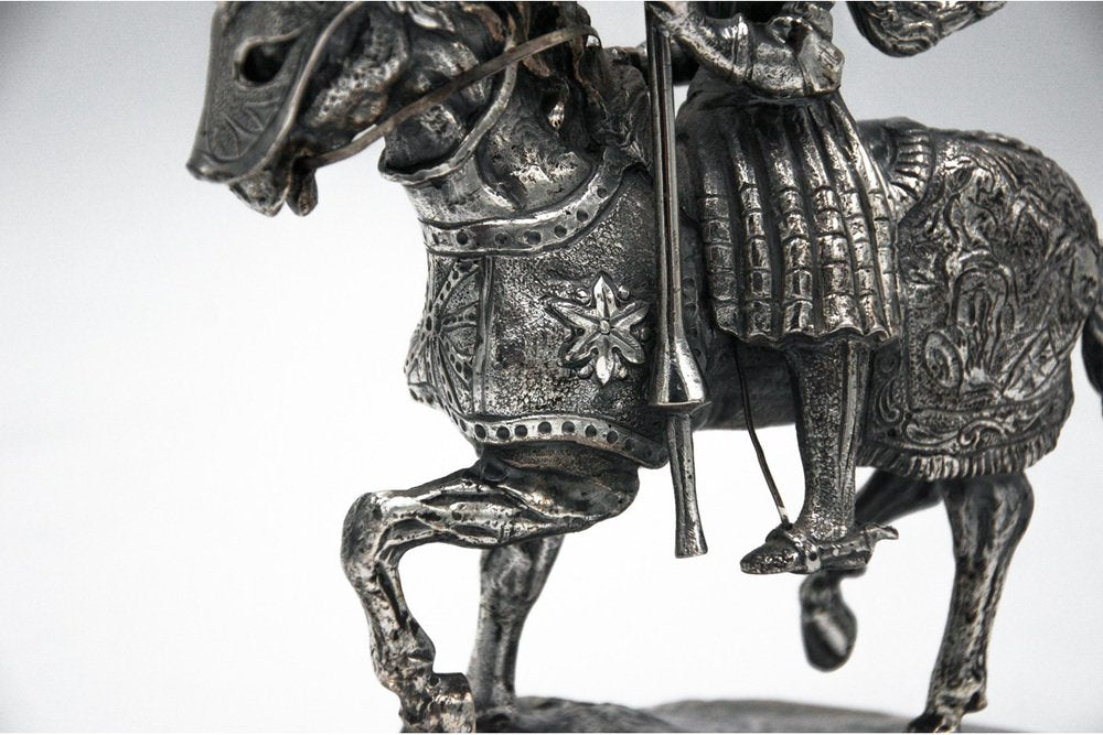 Late 20th Century Italian Knight on Horseback Figurine in Silver